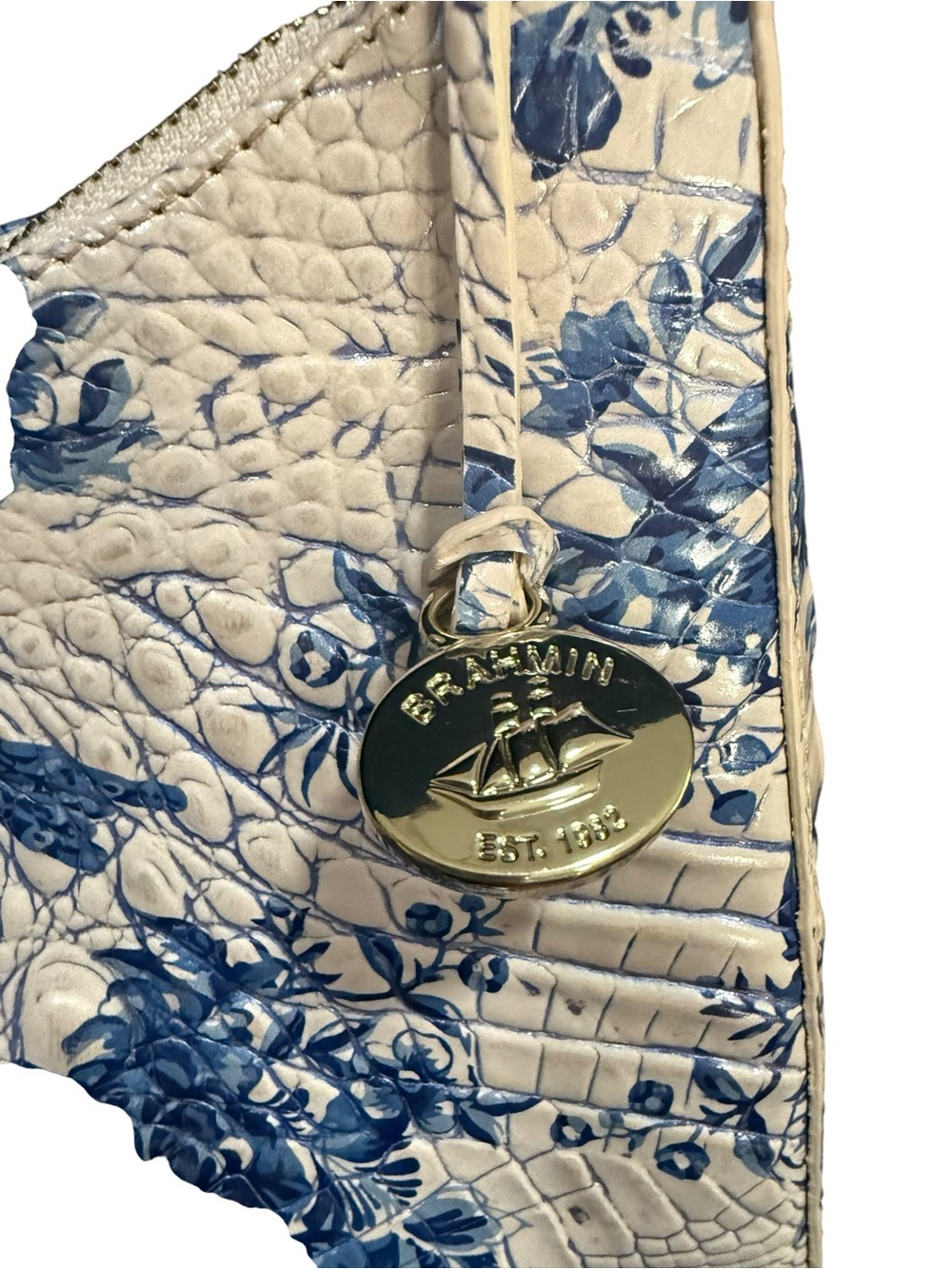 NWT Brahmin Melbourne Esme Blue Chinoiserie Leather Chain Shoulder Bag Rare - Picture 3 of 12